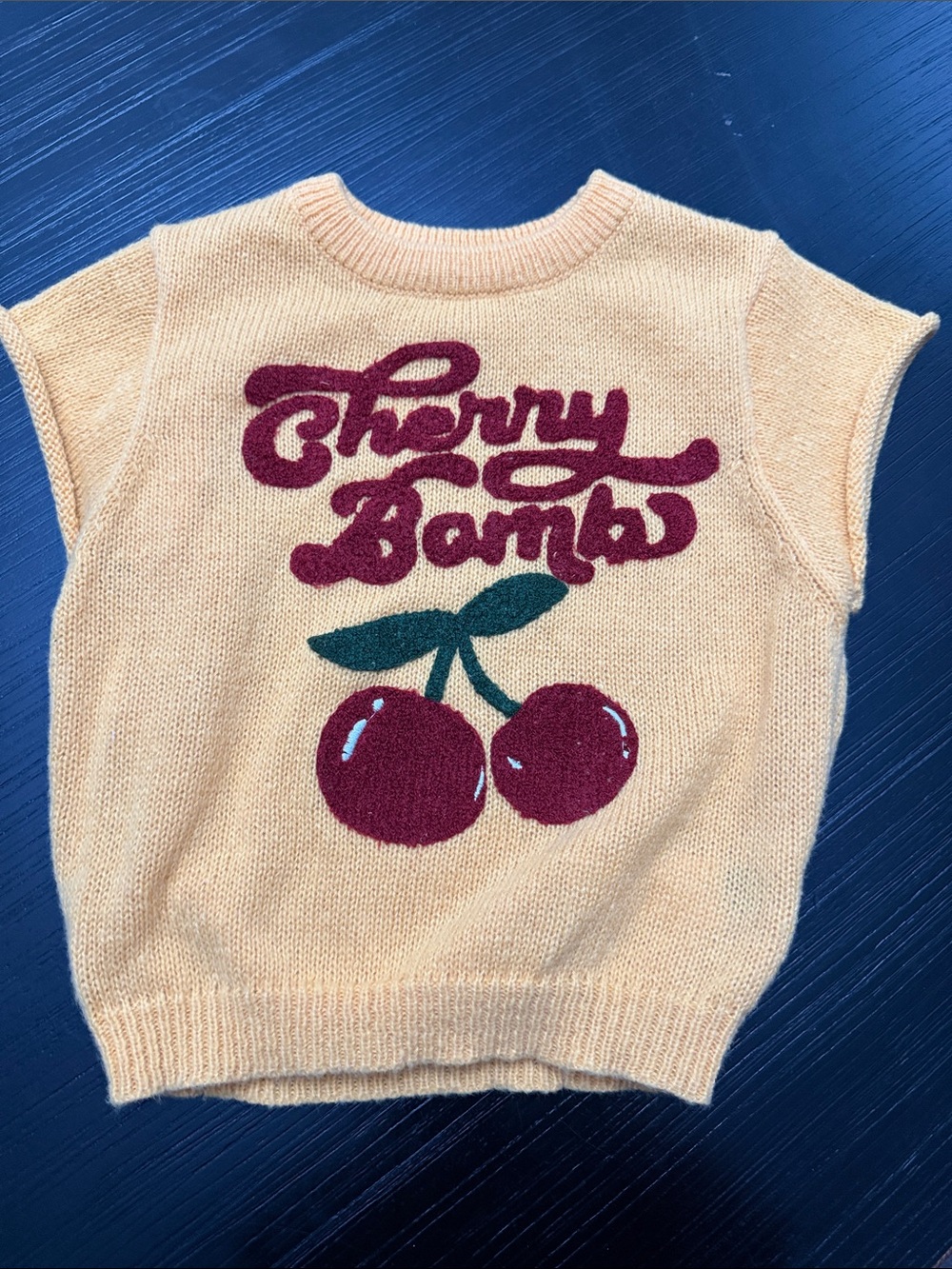 ROMWE Peach Knit Crewneck Tank with Cherry Graphic